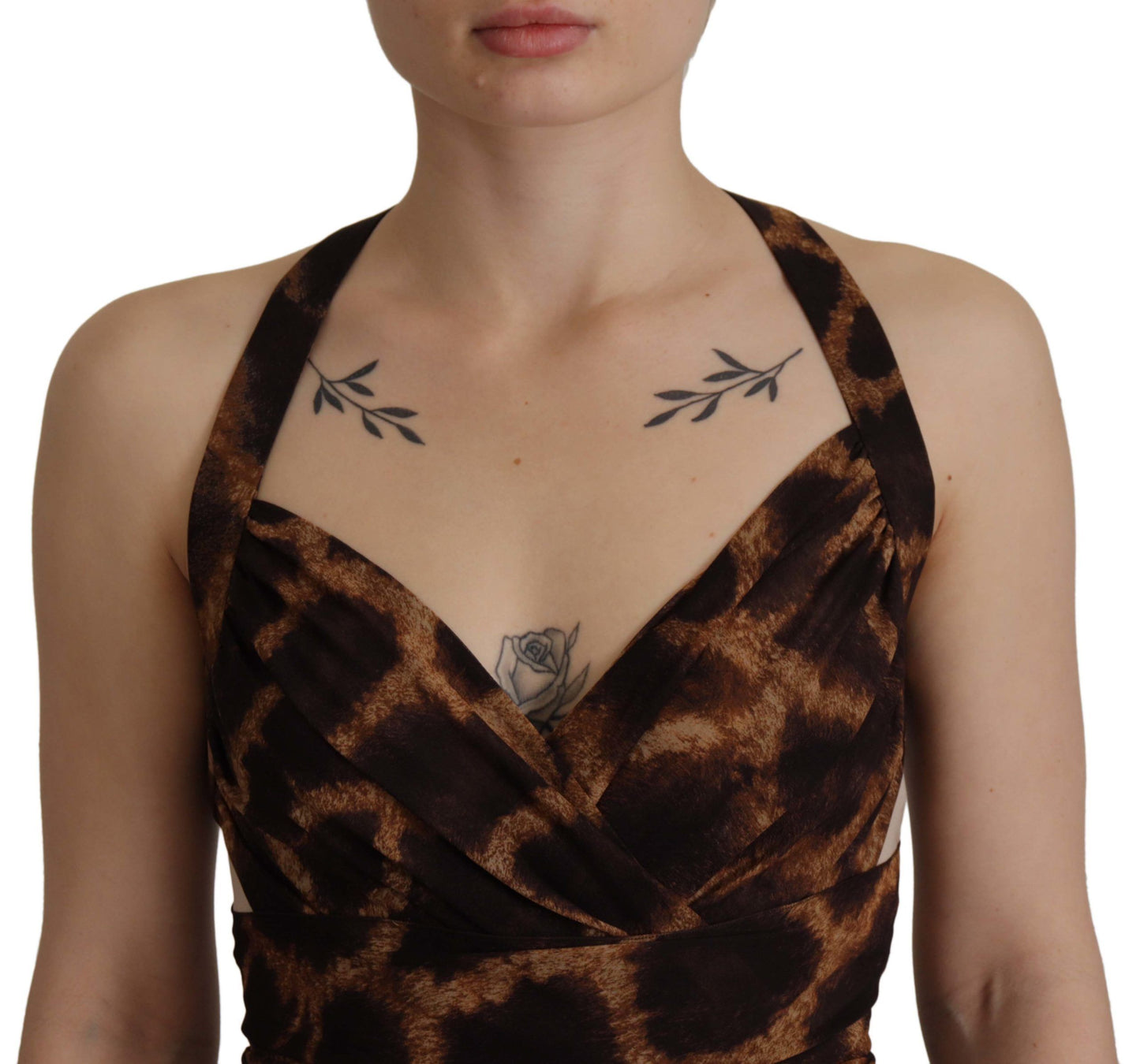 Elegant Leopard Print Silk Gown Dress