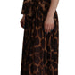 Elegant Leopard Print Silk Gown Dress