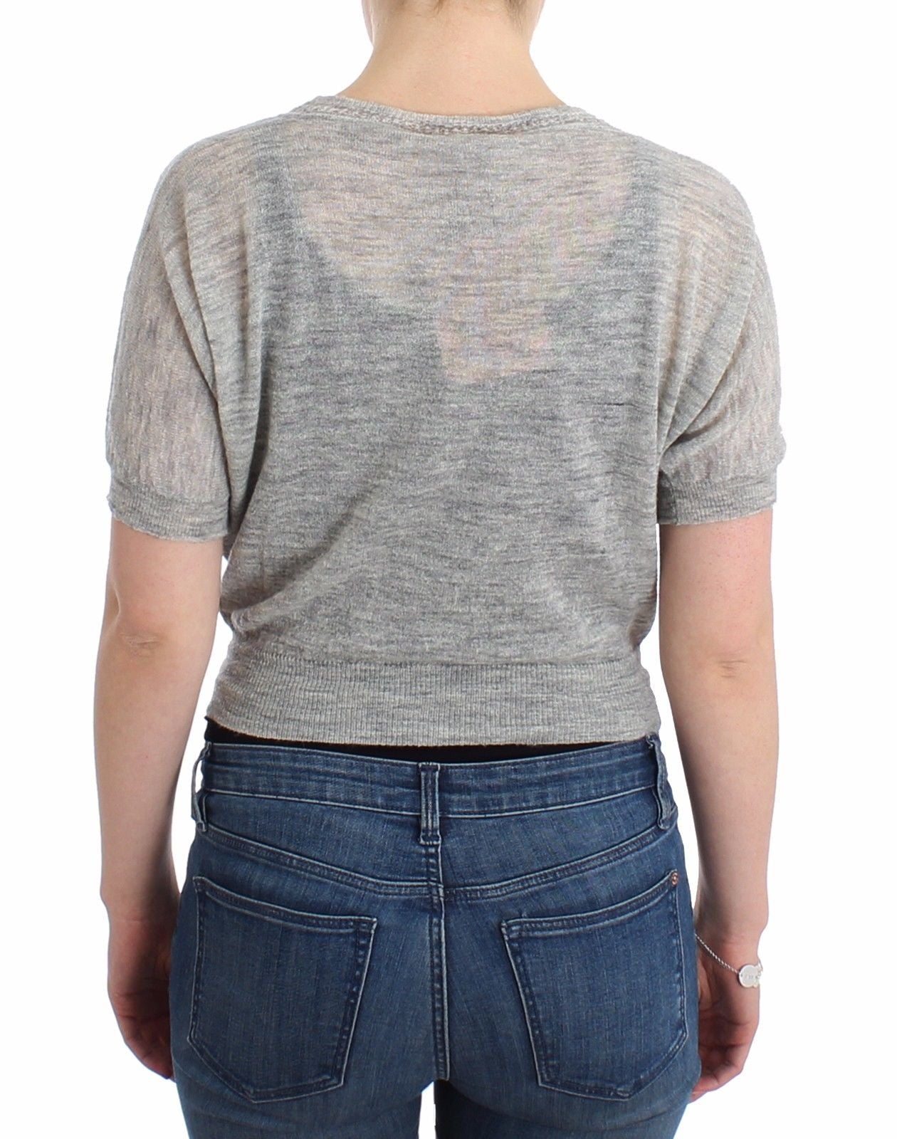 Chic Cropped Gray Alpaca-Wool Blend Sweater