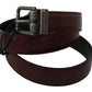 Men Bordeaux Leather Belt with Gray Brushed Buckle