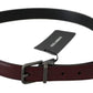 Men Bordeaux Leather Belt with Gray Brushed Buckle