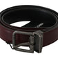 Men Bordeaux Leather Belt with Gray Brushed Buckle