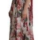 Elegant Multicolor Silk Roses Maxi Dress