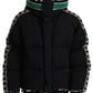 Elegant Black Puffer Jacket with Knit Logo Details