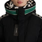 Elegant Black Puffer Jacket with Knit Logo Details