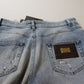 Blue Washed High Waist Cropped Denim Jeans
