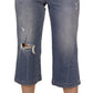 Blue Washed High Waist Cropped Denim Jeans