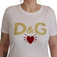 Chic White Cotton Round Neck Tee with Heart Motif