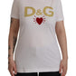 Chic White Cotton Round Neck Tee with Heart Motif