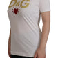 Chic White Cotton Round Neck Tee with Heart Motif