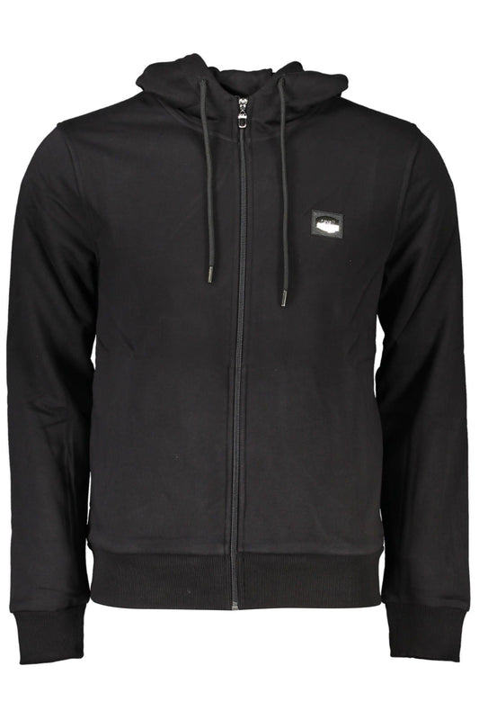 Black Cotton Men Hooded Sweater