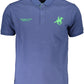 Blue Cotton Men Polo Shirt