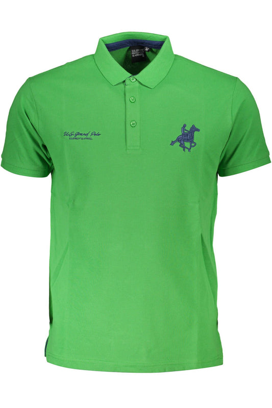 Green Cotton Men Polo Shirt