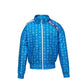 Women's Blue Nylon Bomber Jacket White Logo Print