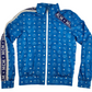 Women's Blue Nylon Bomber Jacket White Logo Print