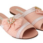 Crystal Embellished Silk Slides in Pink