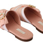 Crystal Embellished Silk Slides in Pink