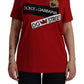 Red Cotton Round Neck Tee with Crown Print