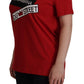 Red Cotton Round Neck Tee with Crown Print