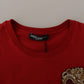 Red Cotton Round Neck Tee with Crown Print