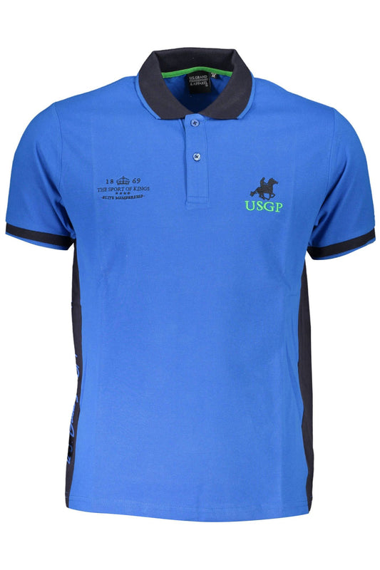 Blue Cotton Men Polo Shirt