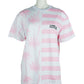 Chic Pink Striped Cotton Tee with Palm Motif
