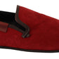 Red Suede Leather Slip On Loafers Men's Shoes