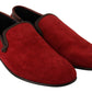 Red Suede Leather Slip On Loafers Men's Shoes