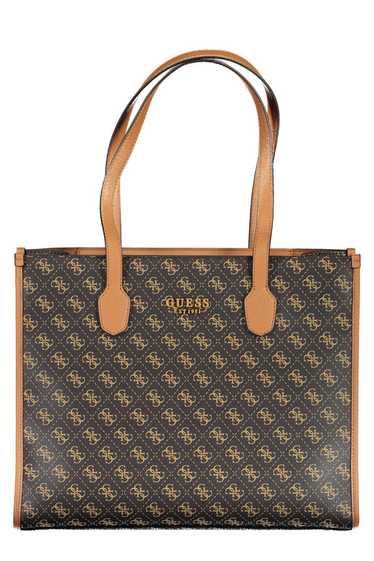 Brown Polyurethane Women Handbag