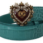 Elegant Blue Leather Belt with Gold Buckle