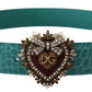 Elegant Blue Leather Belt with Gold Buckle
