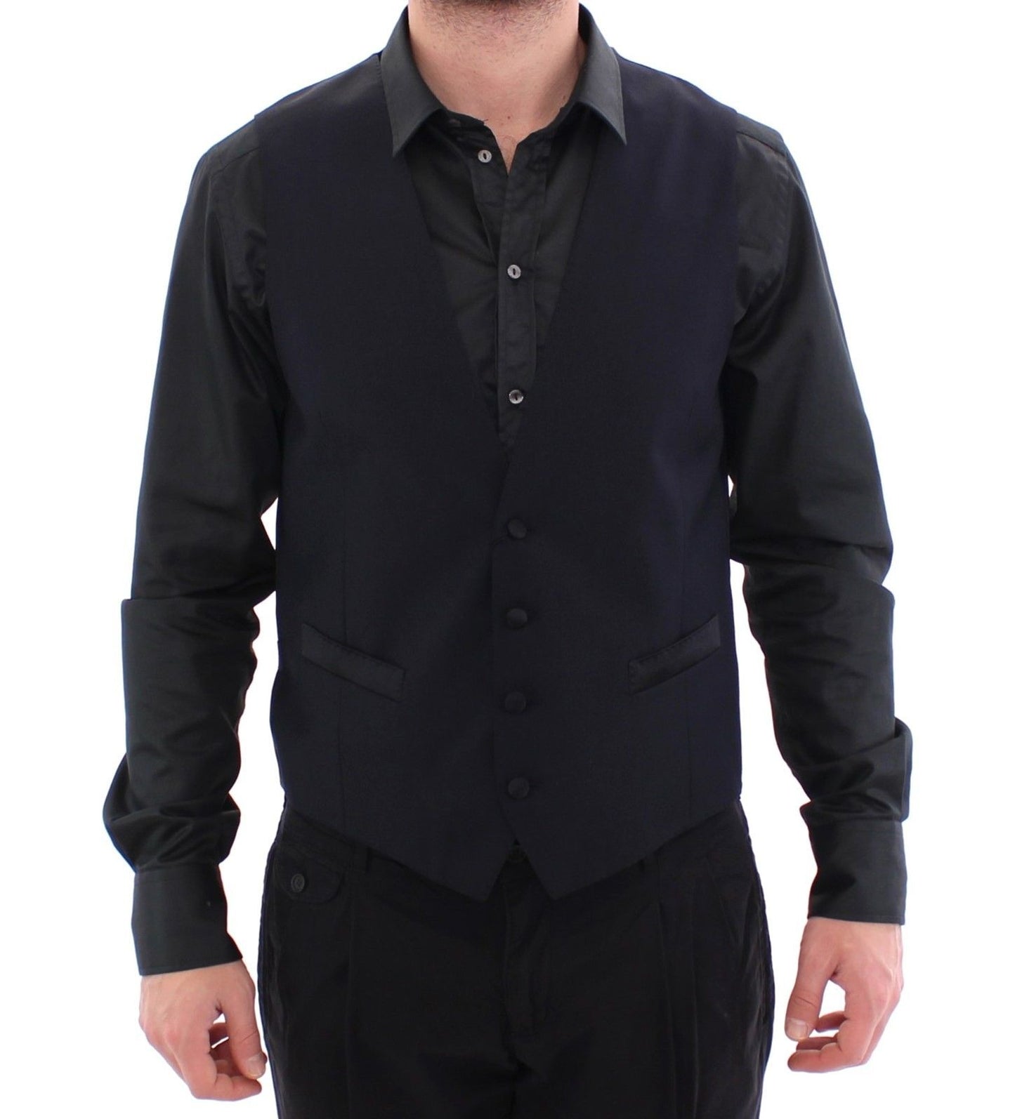 Elegant Dark Blue Wool Blend Dress Vest
