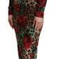 Chic Leopard Rose Silk Bodycon Dress