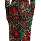 Chic Leopard Rose Silk Bodycon Dress