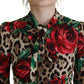 Chic Leopard Rose Silk Bodycon Dress