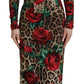 Chic Leopard Rose Silk Bodycon Dress