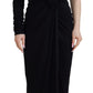 Elegant Black Sheath Wrap Wool Dress