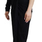 Elegant Black Sheath Wrap Wool Dress