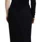 Elegant Black Sheath Wrap Wool Dress