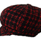 Elegant Tweed Newsboy Cap in Red & Black