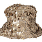 Gold Silk Sequin Embellished Designer Brim Bucket Hat