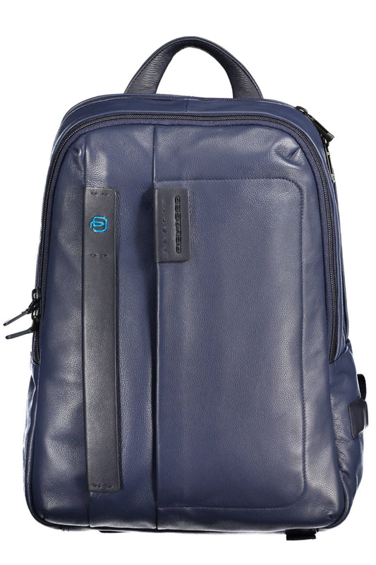 Blue Leather Men Backpack
