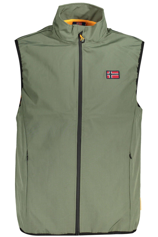 Green Polyester Men Sleeveless Jacket