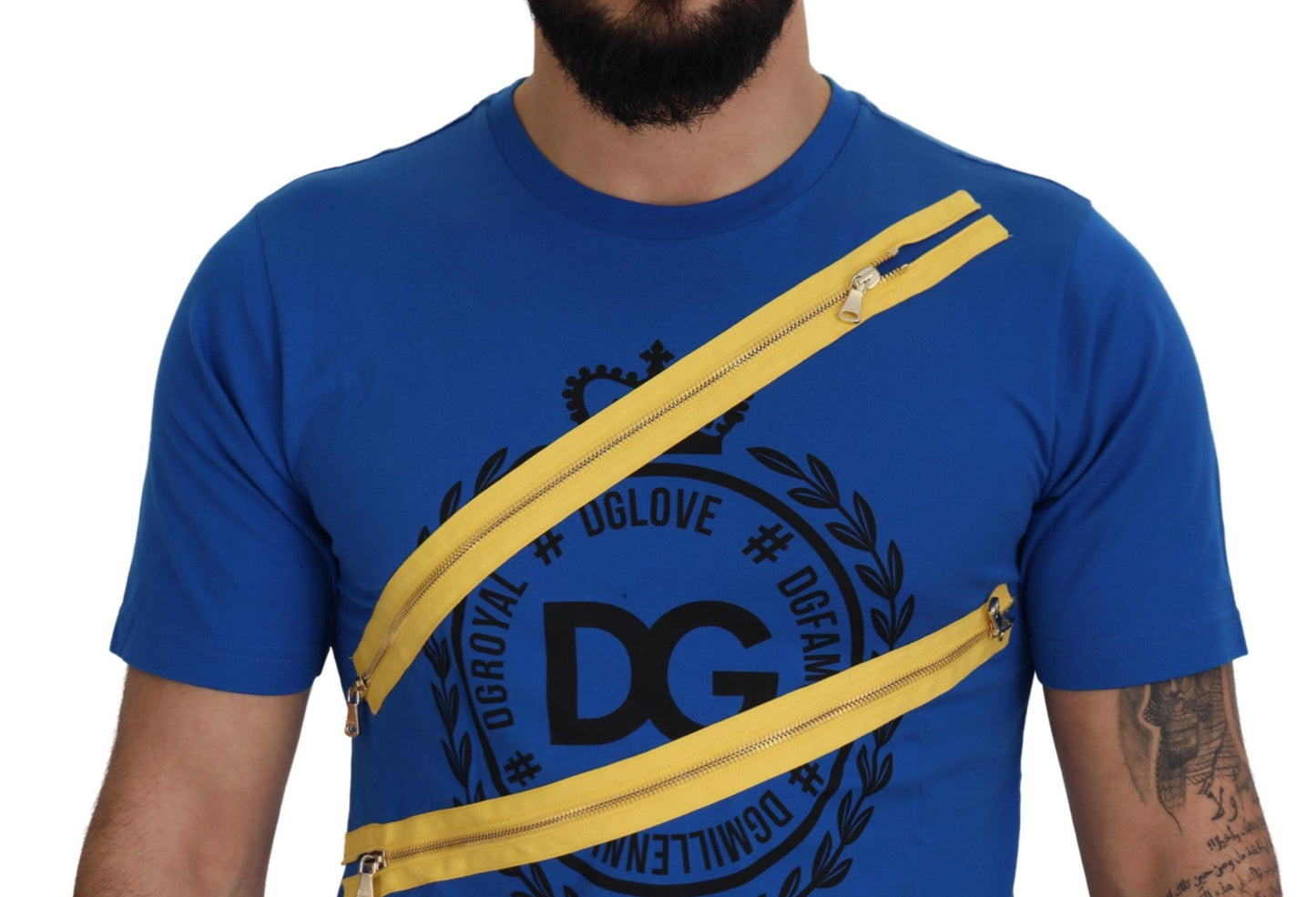 Chic Blue Logo Tee with Zipper Detail