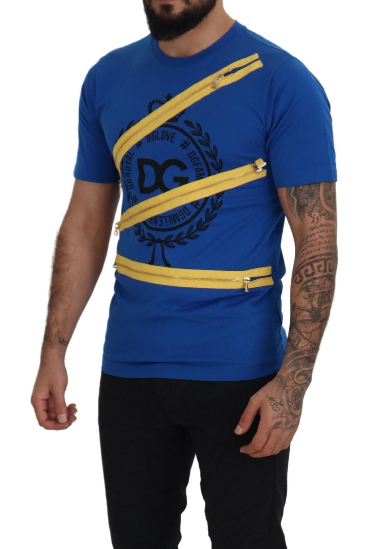 Chic Blue Logo Tee with Zipper Detail