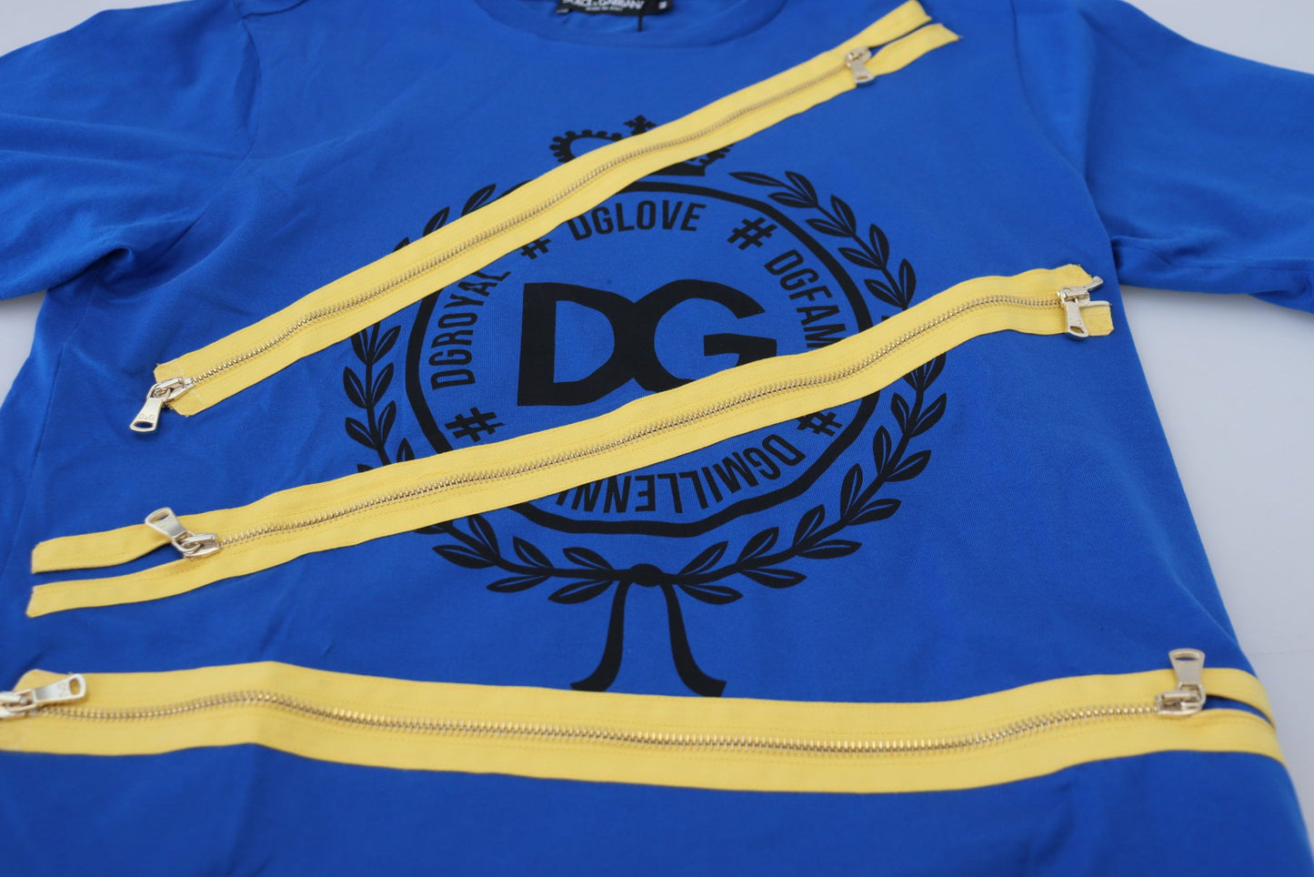 Chic Blue Logo Tee with Zipper Detail