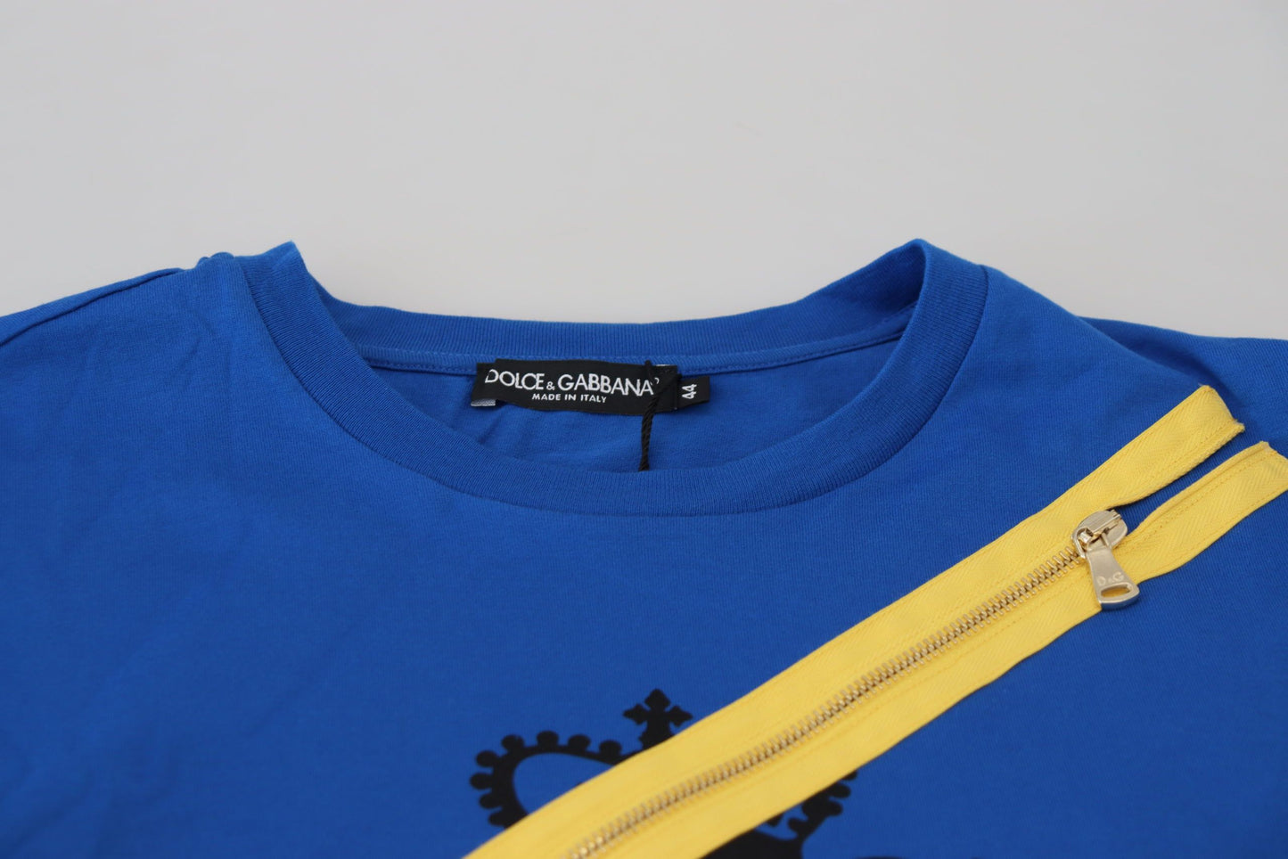Chic Blue Logo Tee with Zipper Detail