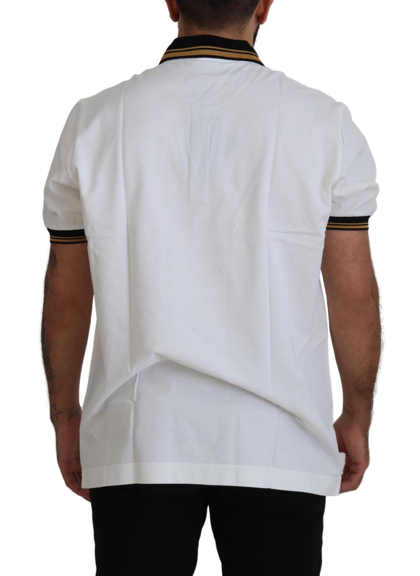 White Gold Baroque Print Cotton Polo T-Shirt