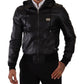 Chic Black Leather Bomber Jacket