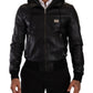 Chic Black Leather Bomber Jacket